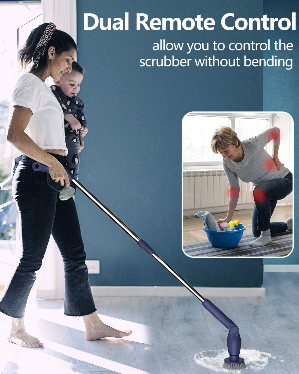 Electric Spin Scrubber, Cordless Bath Tub Power Scrubber with Long Handle and 8 Replaceable Brush Heads, Shower Cleaning Brush Household Tools for Bathroom, Floor Tile ,Car