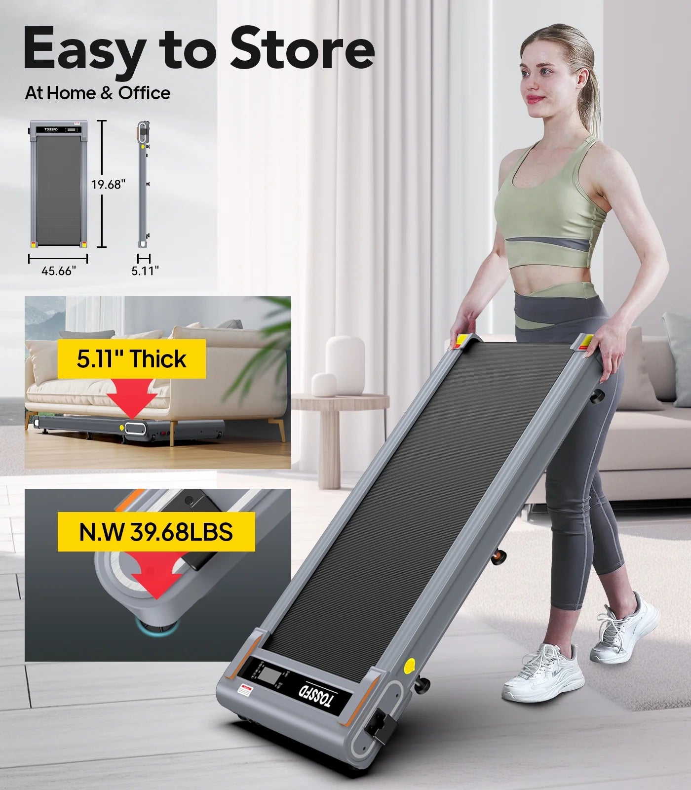 Walking Pad with Incline under Desk Treadmill 2.5HP Electric Treadmill Walking Jogging Machine for Home Office with Remote Control 265Lbs