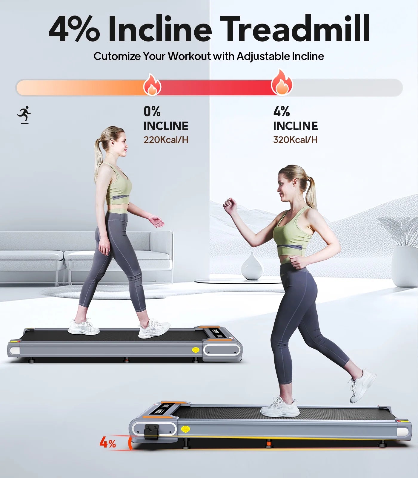 Walking Pad with Incline under Desk Treadmill 2.5HP Electric Treadmill Walking Jogging Machine for Home Office with Remote Control 265Lbs