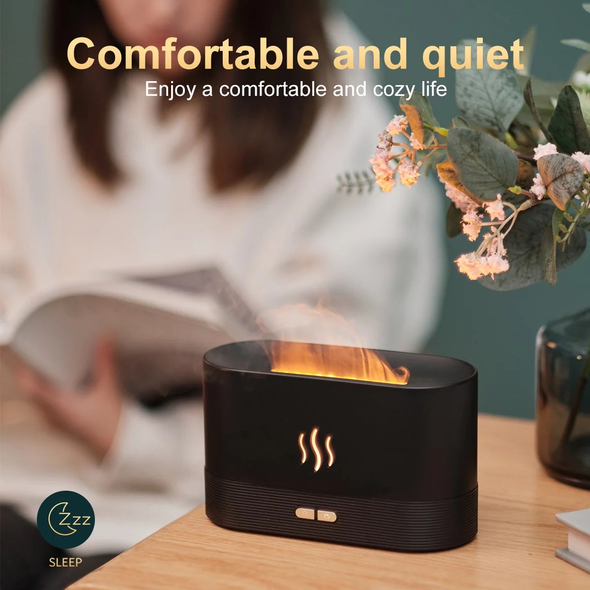 Ultrasonic Humidifier with 7 Colors Flame Lights, Essential Oil Diffuser, White