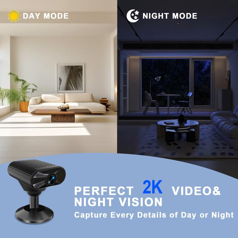 Mini WIFI Surveillance Camera (Strong Magnet): 2K HD, Night Vision, 2H Battery/Usb Power, 32G Card, Ios/Android APP
